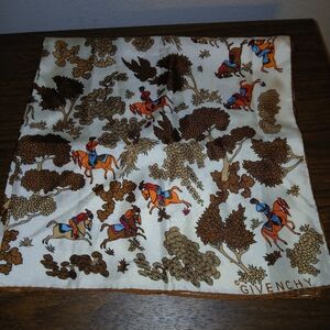 Beatiful Vintage Givenchy Horse and Rider Scarf in Brown and Orange